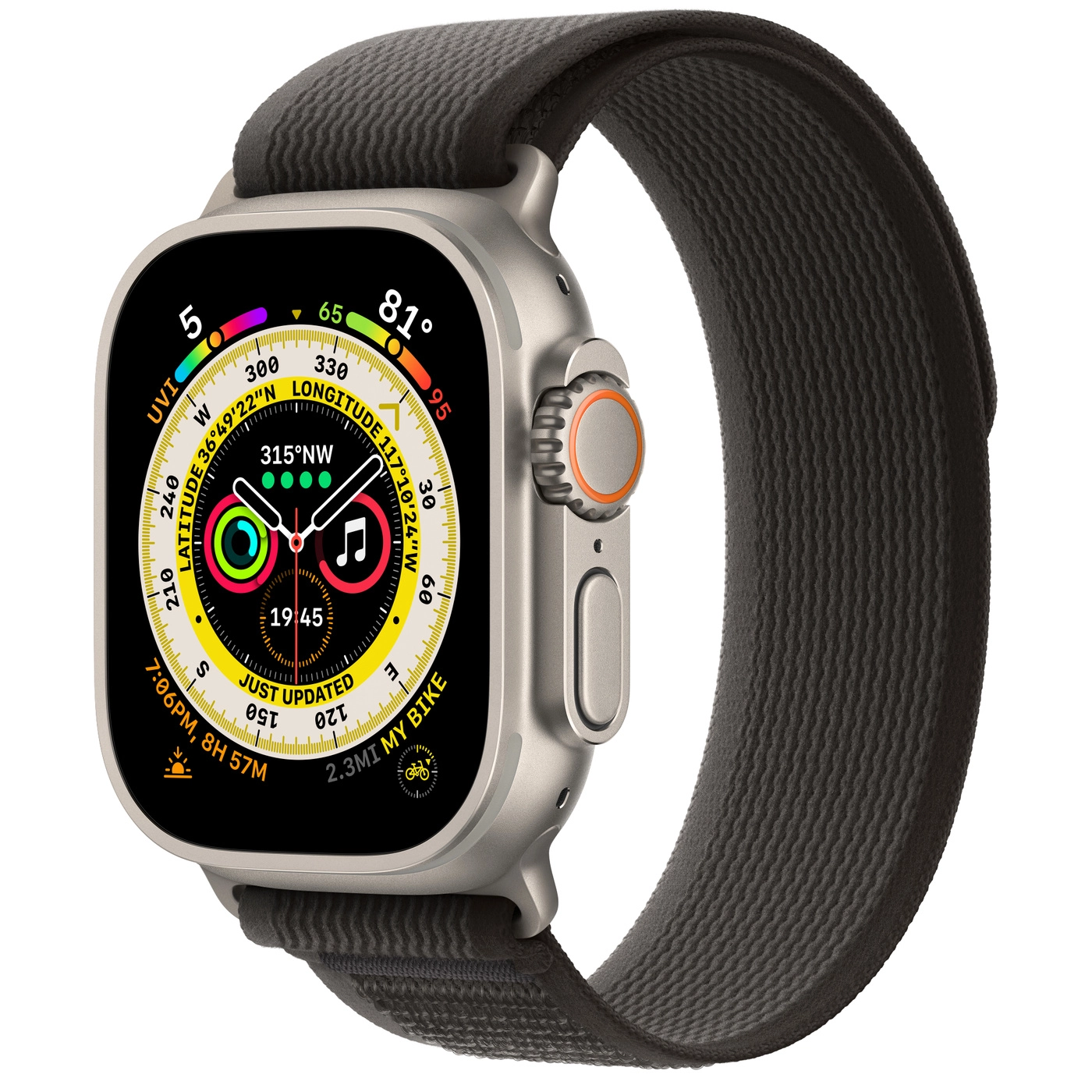 Apple Watch Ultra GPS + Cellular 49mm Titanium Case with Black/Gray Trail Loop - M/L (MQF53/MQFX3) - ITMag