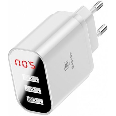 Baseus USB Wall Charger 3xUSB 3.4A Mirror Lake Intelligent Digital Display White (CCALL-BH02) - ITMag