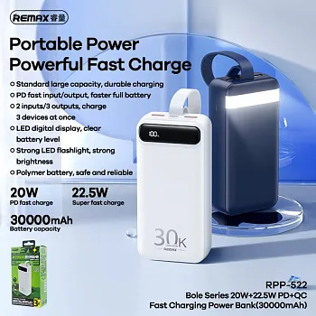 REMAX Bole Series 20W+22.5W PD+QC Fast Charging Power Bank 30000mAh White (RPP-522) - ITMag