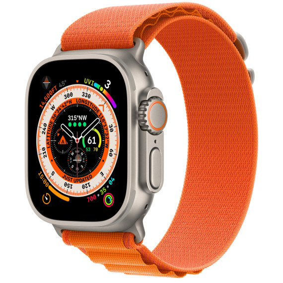 Apple Watch Ultra GPS + Cellular 49mm Titanium Case with Orange Alpine Loop - Medium (MQEU3/MQFL3)