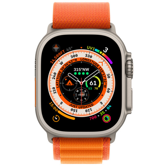 Apple Watch Ultra GPS + Cellular 49mm Titanium Case with Orange Alpine Loop - Medium (MQEU3/MQFL3)