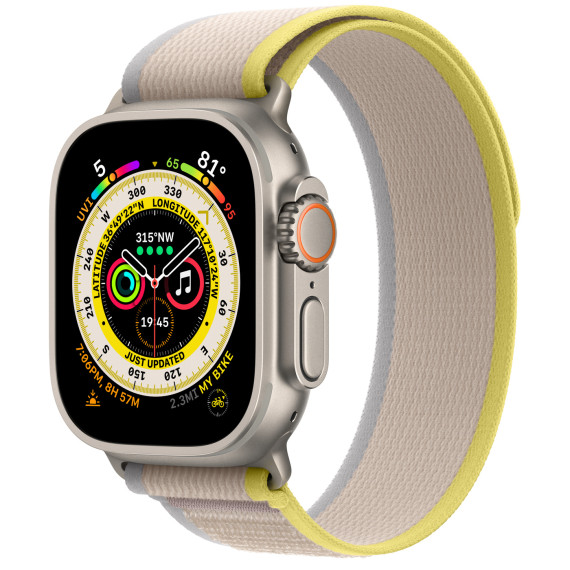 Apple Watch Ultra GPS + Cellular 49mm Titanium Case with Yellow/Beige Trail Loop - M/L (MQF23/MQFU3)