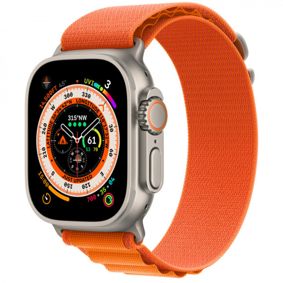 Apple Watch Ultra GPS + Cellular 49mm Titanium Case with Orange Alpine Loop - Large (MQEV3/MQFM3)