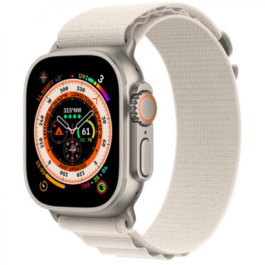 Apple Watch Ultra GPS + Cellular 49mm Titanium Case with Starlight Alpine Loop - Medium (MQF03/MQFR3)