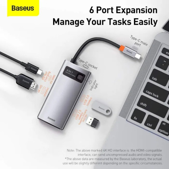 Док-станция для ноутбука Baseus Metal Gleam Series 6-in-1 Multifunctional Type-C HUB Docking Station (CAHUB-CW0G)