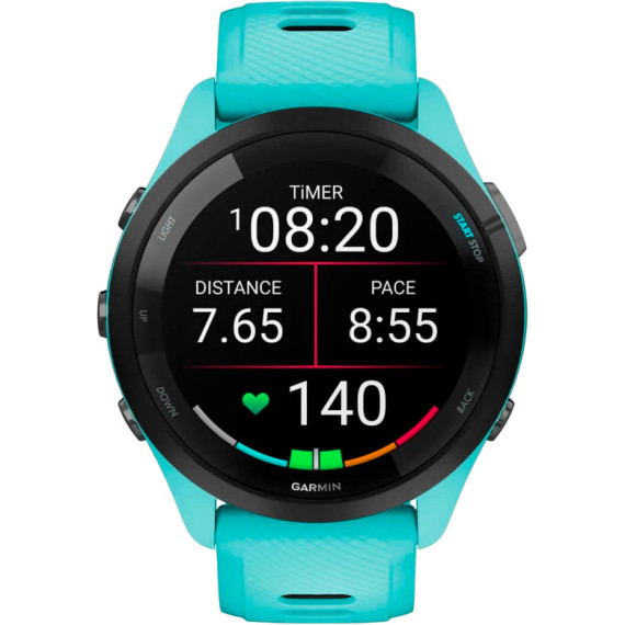 Garmin Forerunner 265 Black Bezel w. Aqua Case and Aqua/Black Silicone Band (010-02810-02/12/52)