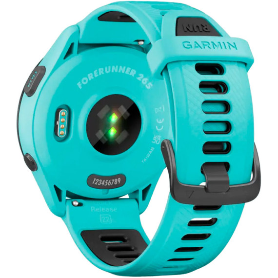 Garmin Forerunner 265 Black Bezel w. Aqua Case and Aqua/Black Silicone Band (010-02810-02/12/52)