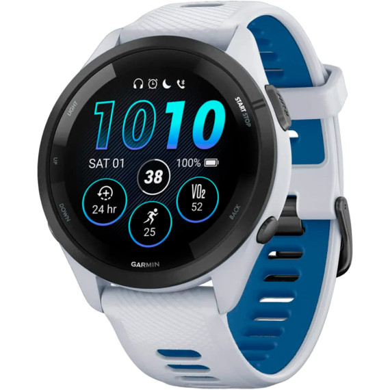 Garmin Forerunner 265 Black Bezel w. Whitestone Case and Whitestone/Tidal Blue S. Band (010-02810-01/11/51)