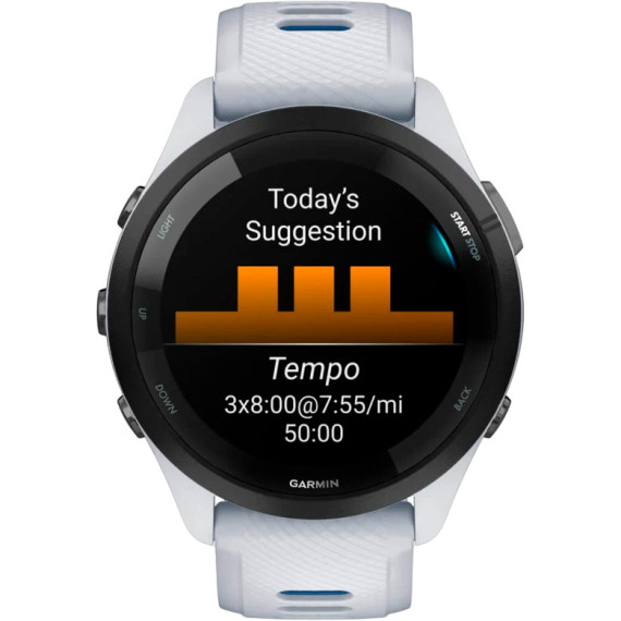 Garmin Forerunner 265 Black Bezel w. Whitestone Case and Whitestone/Tidal Blue S. Band (010-02810-01/11/51)