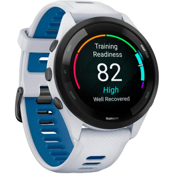 Garmin Forerunner 265 Black Bezel w. Whitestone Case and Whitestone/Tidal Blue S. Band (010-02810-01/11/51)