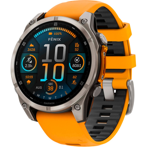 Garmin Fenix 8 51mm AMOLED Sapphire Titanium w. Spark Orange/Graphite Silicone Band (010-02905-10/11/53)