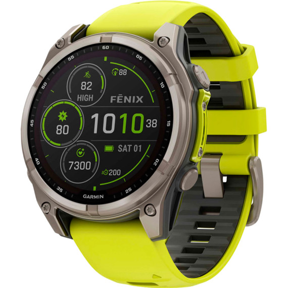 Garmin Fenix 8 47mm Solar Sapphire Titanium w. Amp Yellow/Graphite Silicone Band (010-02906-20/21)