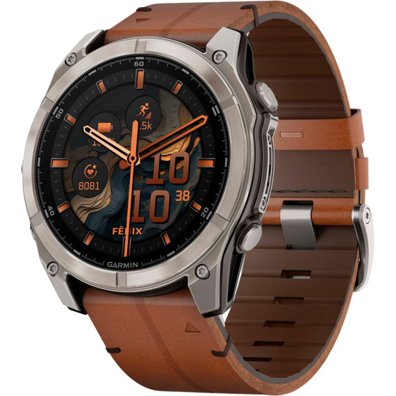 Garmin Fenix 8 51mm AMOLED Sapphire Carbon grey DLC w. Chestnut Leather Band (010-02905-40)