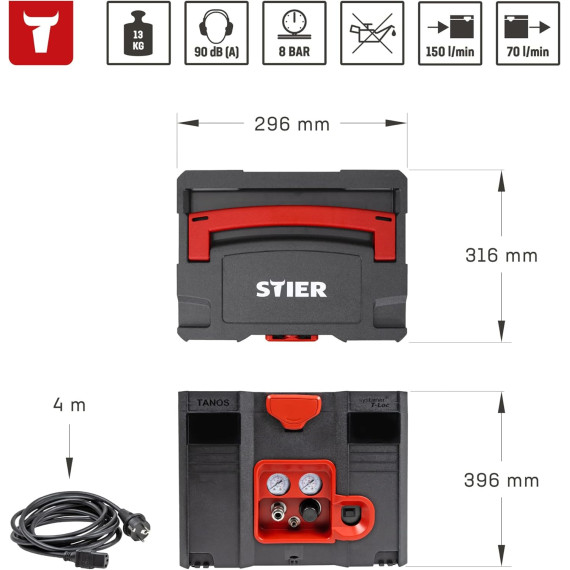 Безмасляний компресор STIER Systainer SKT 160-8-6