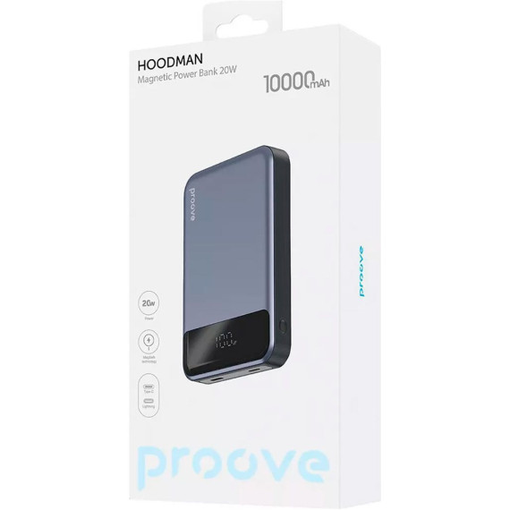 Зовнішній акумулятор (павербанк) Proove 10000mAh Hoodman Magnetic 20W Black (PBH120010001)