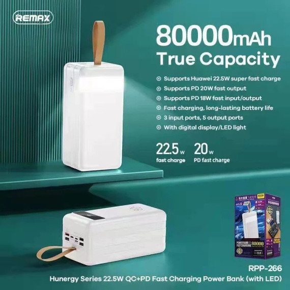REMAX Hunergy 80000mAh QC 22.5W LED White (RPP-266)