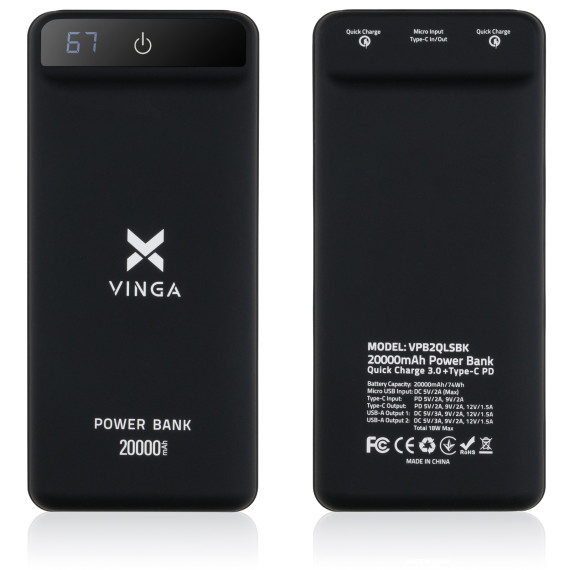 Внешний аккумулятор (Power Bank) Vinga 20000 mAh Black (VPB2QLSBK)