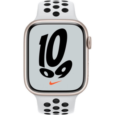 Apple Watch Nike Series 7 GPS 45mm Starlight Aluminum Case w. Pure Platinum/Black Nike Sport Band (MKNA3)