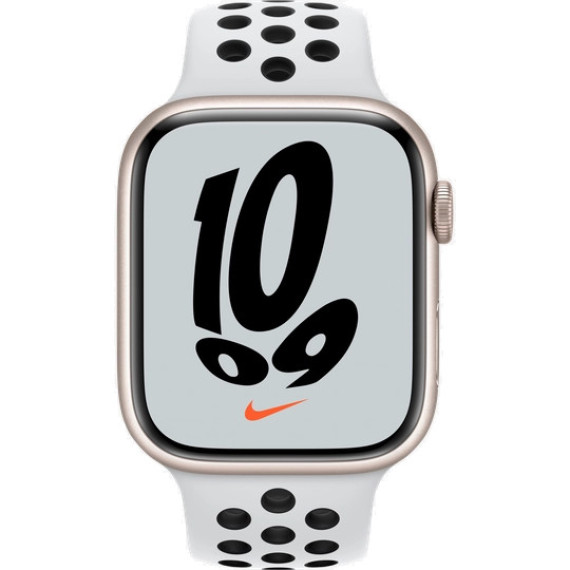 Apple Watch Nike Series 7 GPS 45mm Starlight Aluminum Case w. Pure Platinum/Black Nike Sport Band (MKNA3)