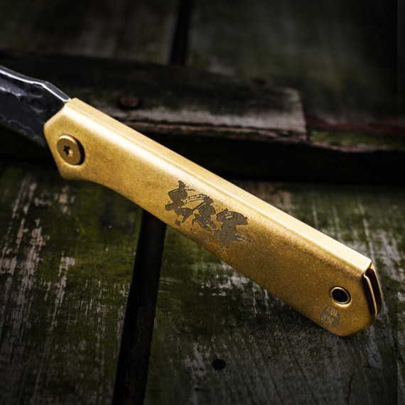 Нож Xiaomi HX Outdoors Brass Folding Knife Damascus Grained Steel Gold (6926912665165)