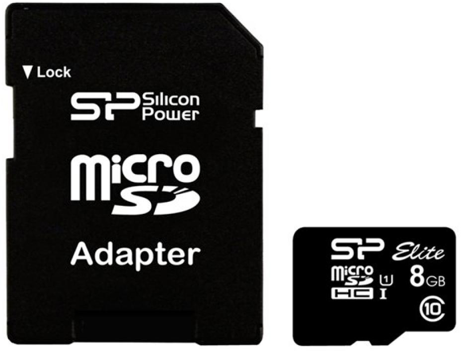 карта памяти Silicon Power 8 GB microSDHC UHS-I Elite + SD adapter SP008GBSTHBU1V10-SP - ITMag