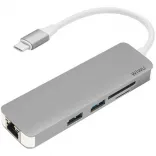 WIWU Adapter T4 USB-C to USB-C+RJ45+SD+2xUSB3.0 HUB Gray (6957815504817)
