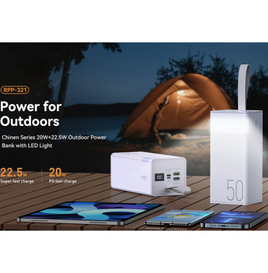 REMAX Chinen Series 20W+22.5W Fast Charging Power Bank with LED Light 50000mAh Blue RPP-321 - ITMag