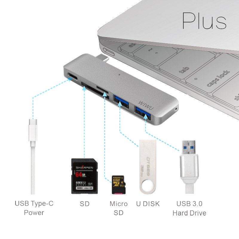 WIWU Adapter С1 Plus USB-C to USB-C+SD+2xUSB3.0 HUB Gold (6957815503797) - ITMag