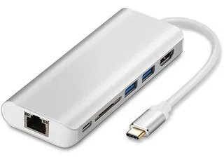 WIWU Adapter H1 Plus USB-C to USB-C+RJ45+HDMI+SD+3xUSB3.0 HUB Silver (6957815504596) - ITMag