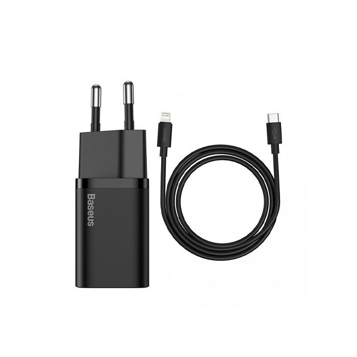 СЗУ Baseus Super Si Quick Charger 20W Sets Black + Type-C to Lightning (TZCCSUP-B01) - ITMag
