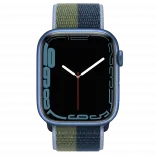 Apple Watch Series 7 GPS 41mm Blue Aluminum Case With Sport Loop Abyss Blue/Moss Green (MKNH3)