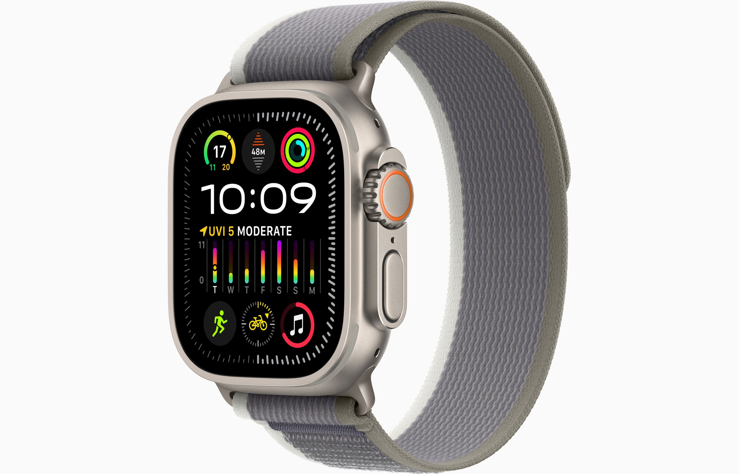 

Apple Watch Ultra 2 GPS + Cellular 49mm Titanium Case with Green/Gray Trail Loop - M/L (MRF43)