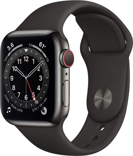 Apple Watch Series 6 GPS + Cellular 40mm Graphite Stainless Steel Case w. Black Sport B. (M02Y3) - ITMag
