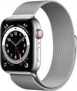 Apple Watch Series 6 GPS + Cellular 44mm Silver Stainless Steel Case w. Silver Milanese L. (M07M3)