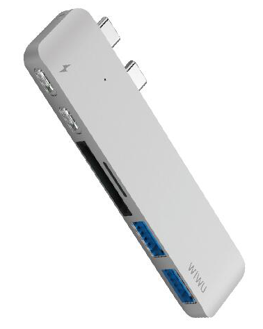 WIWU Adapter H2 USB-C to Dual USB-C+SD+microSD+2xUSB3.0 HUB Silver (6957815504688) - ITMag