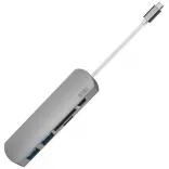 WIWU Adapter T2 Plus USB-C to USB-C+microSD+SD+2xUSB3.0 HUB Gray (6957815504404)
