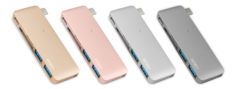 WIWU Adapter С1 Plus USB-C to USB-C+SD+2xUSB3.0 HUB Gold (6957815503797) - ITMag