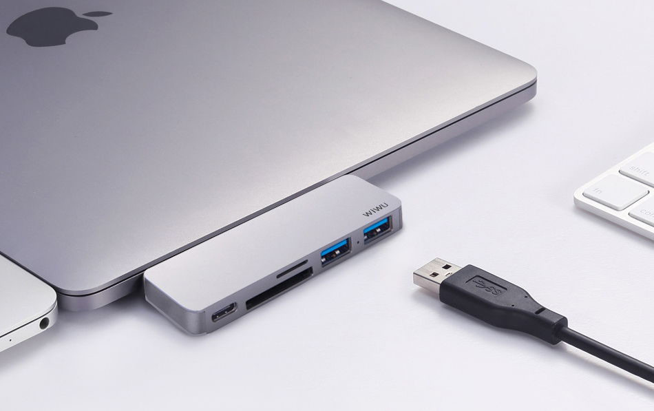 WIWU Adapter T6 USB-C to USB-C+SD+2xUSB3.0 HUB Gray - ITMag