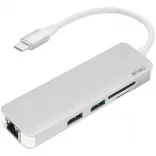 WIWU Adapter T4 USB-C to USB-C+RJ45+SD+2xUSB3.0 HUB Silver (6957815504824)