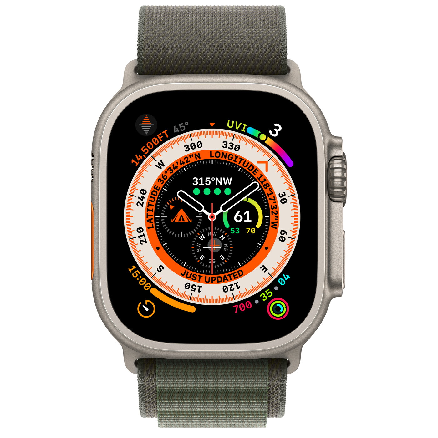 Apple Watch Ultra GPS + Cellular 49mm Titanium Case with Green Alpine Loop - Large (MQEX3/MQFP3) - ITMag