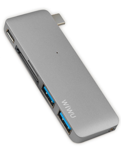 WIWU Adapter С1 Plus USB-C to USB-C+SD+2xUSB3.0 HUB Gray (6957815503780) - ITMag