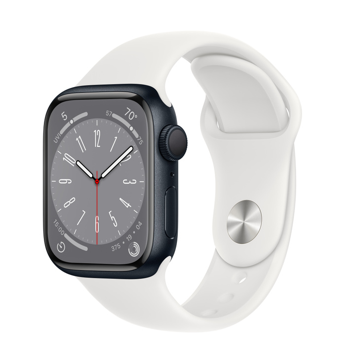 Apple Watch Series 8 GPS 45mm Midnight Aluminum Case w. White Sport Band S/M (MNP83+MP7G3) - ITMag