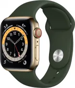 Apple Watch Series 6 GPS + Cellular 40mm Gold Stainless Steel Case w. Cyprus Green Sport B. (M02W3)
