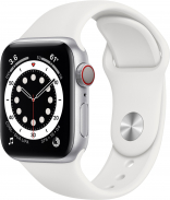 Apple Watch Series 6 GPS + Cellular 40mm Silver Aluminum Case w. White Sport B. (M02N3)