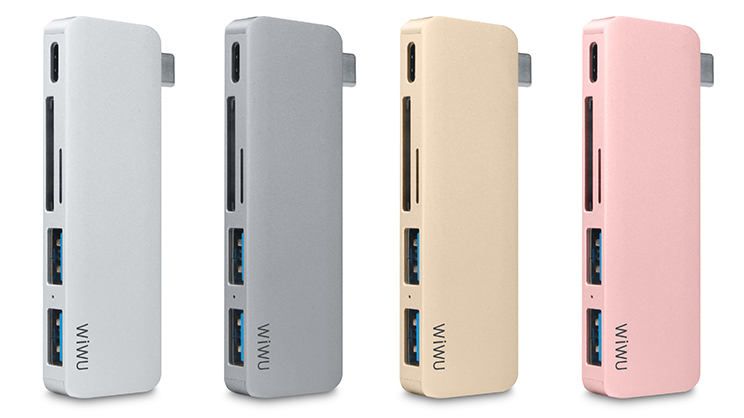 WIWU Adapter T6 USB-C to USB-C+SD+2xUSB3.0 HUB Rose Gold - ITMag