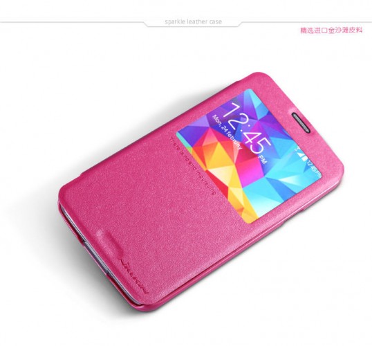 Кожаный чехол (книжка) Nillkin Sparkle Series для Samsung G900 Galaxy S5 (Розовый) - ITMag