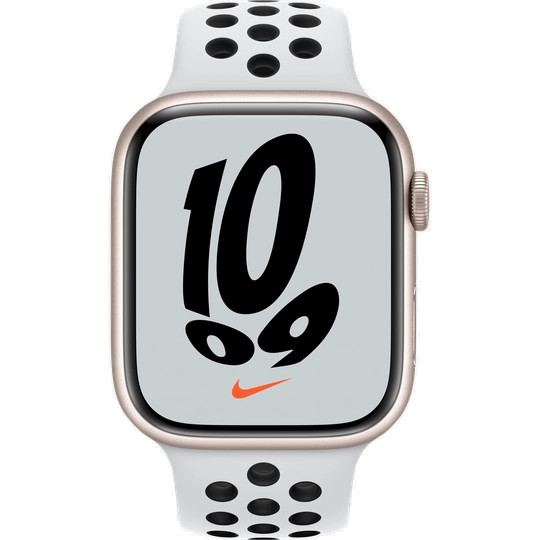 Apple Watch Nike Series 7 GPS 45mm Starlight Aluminum Case w. Pure Platinum/Black Nike Sport Band (MKNA3) - ITMag