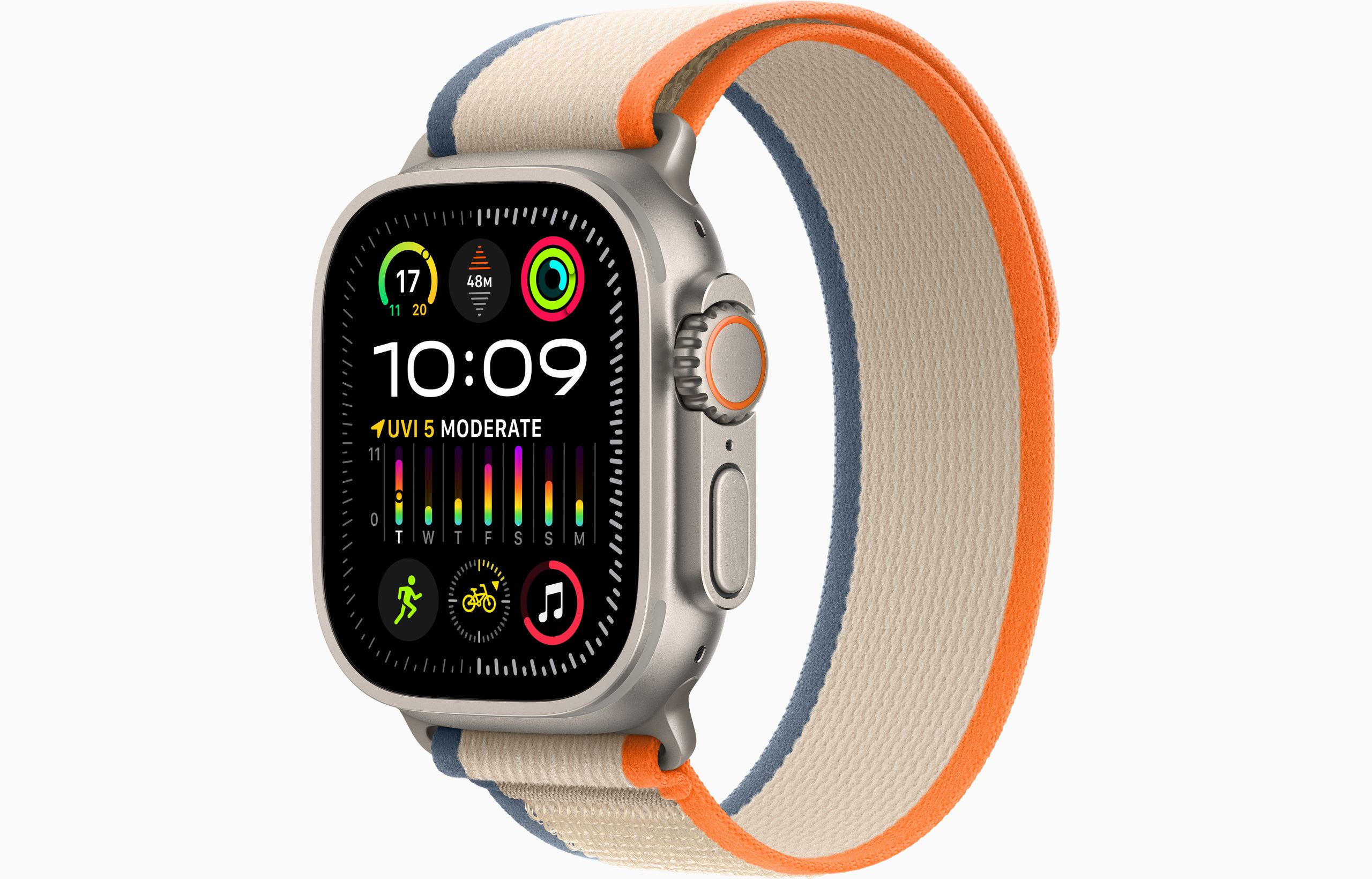 

Apple Watch Ultra 2 GPS + Cellular 49mm Titanium Case with Orange/Beige Trail Loop - S/M (MRF13)