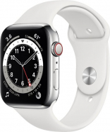 Apple Watch Series 6 GPS + Cellular 44mm Silver Stainless Steel Case w. White Sport B. (M07L3)