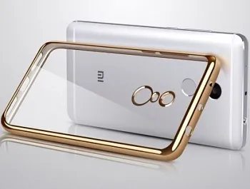 Прозрачный силиконовый чехол EGGO для Xiaomi Redmi 4/4 Prime с глянцевой окантовкой (Золотой) - ITMag